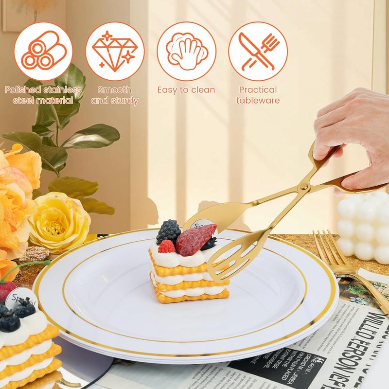 LGHWKETH 2Pcs Gold Buffet Salad Tongs Stainless Steel Food Serving Tongs Easy Grip Food Scissor Tongs Kitchen Tongs Ergonomic Handle Buffet Tongs Salad Tongs for Buffet Salad Party Wedding - Image 2