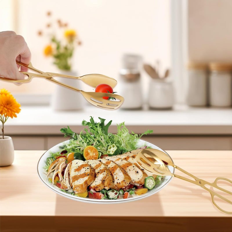 LGHWKETH 2Pcs Gold Buffet Salad Tongs Stainless Steel Food Serving Tongs Easy Grip Food Scissor Tongs Kitchen Tongs Ergonomic Handle Buffet Tongs Salad Tongs for Buffet Salad Party Wedding - Image 4