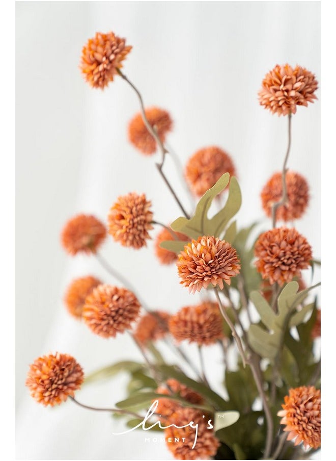 Ling's moment - Pompon Mum Artificial Flower, 5Pcs Faux Silk Mini Chrysanth With Stems, Bulk Fake Wedding Filler Flowers For Diy Bouquet Centerpieces Arrangements Shower Decorations, Burnt Orange - Image 1