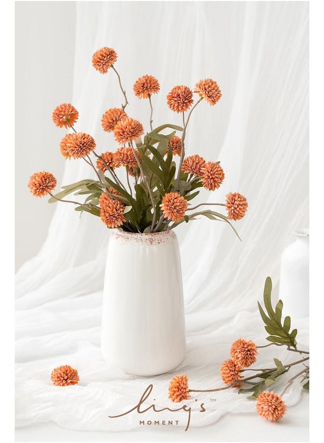 Ling's moment - Pompon Mum Artificial Flower, 5Pcs Faux Silk Mini Chrysanth With Stems, Bulk Fake Wedding Filler Flowers For Diy Bouquet Centerpieces Arrangements Shower Decorations, Burnt Orange - Image 1