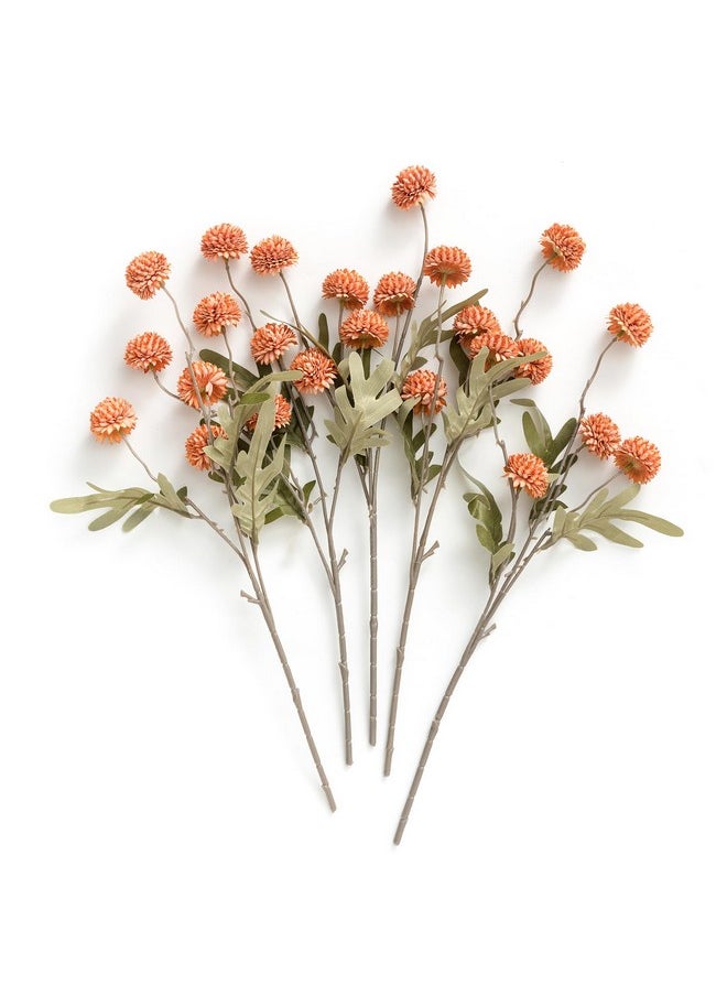 Ling's moment - Pompon Mum Artificial Flower, 5Pcs Faux Silk Mini Chrysanth With Stems, Bulk Fake Wedding Filler Flowers For Diy Bouquet Centerpieces Arrangements Shower Decorations, Burnt Orange - Image 1