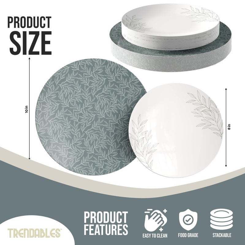 Trendables Disposable Dinnerware Decorative Plates Plastic Disposable Plates Set For 20 Guests 20 x 8 Inch Dessert Plate & 20 x 10 Inch Wedding Party Plate Set Aleh - Image 2
