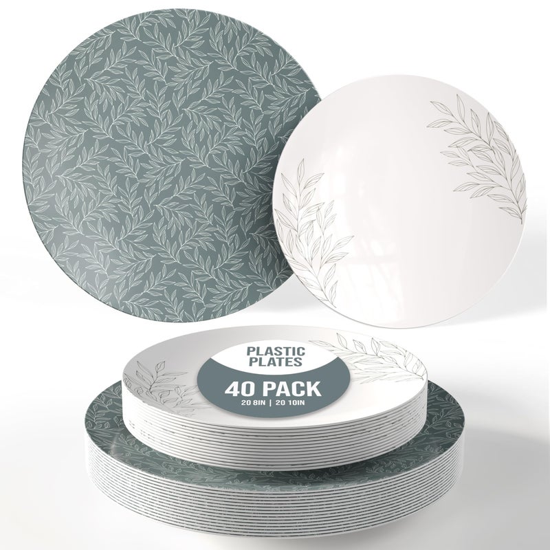 Trendables Disposable Dinnerware Decorative Plates Plastic Disposable Plates Set For 20 Guests 20 x 8 Inch Dessert Plate & 20 x 10 Inch Wedding Party Plate Set Aleh - Image 1