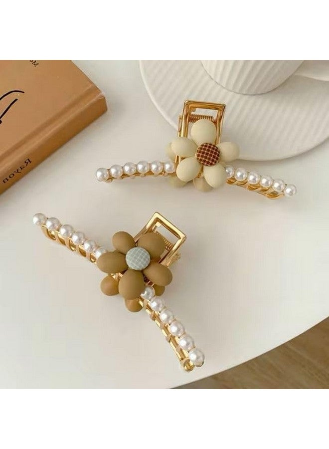 Radhya Accessories 1 Pc Cute Flower Hearts Pearl Metal Hair Claws for Women Rhinestone Embellished Large Claw Clutcher for Girls, Hair Clutchers, Hair Accessories for Women Girls Gift for Girls (Design 1) - Image 4