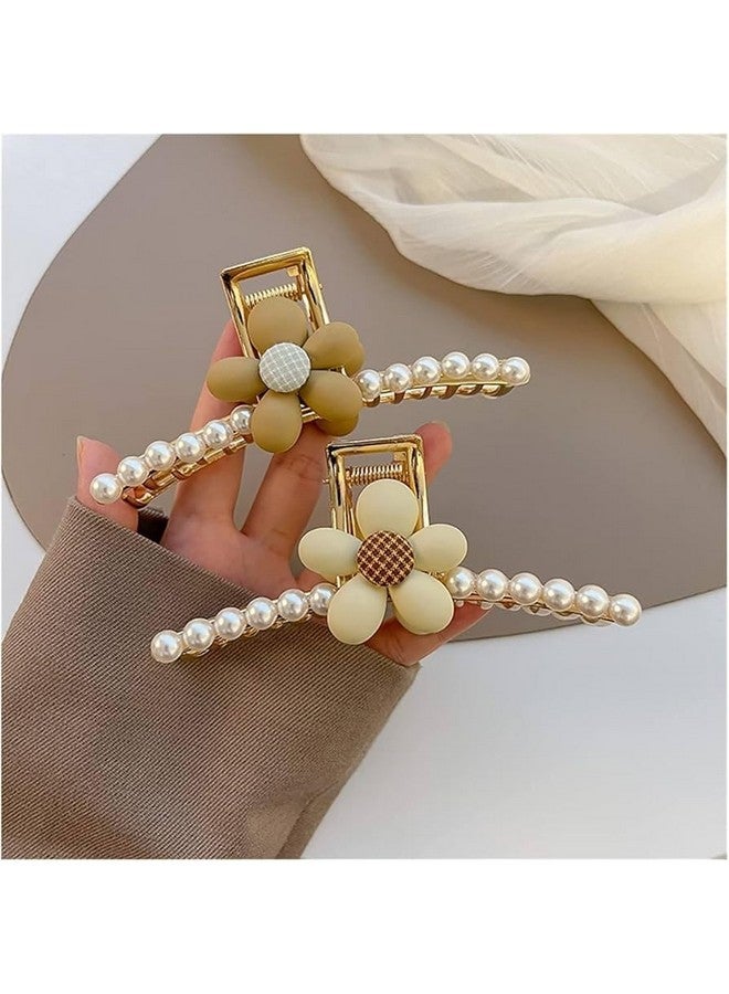 Radhya Accessories 1 Pc Cute Flower Hearts Pearl Metal Hair Claws for Women Rhinestone Embellished Large Claw Clutcher for Girls, Hair Clutchers, Hair Accessories for Women Girls Gift for Girls (Design 1) - Image 3