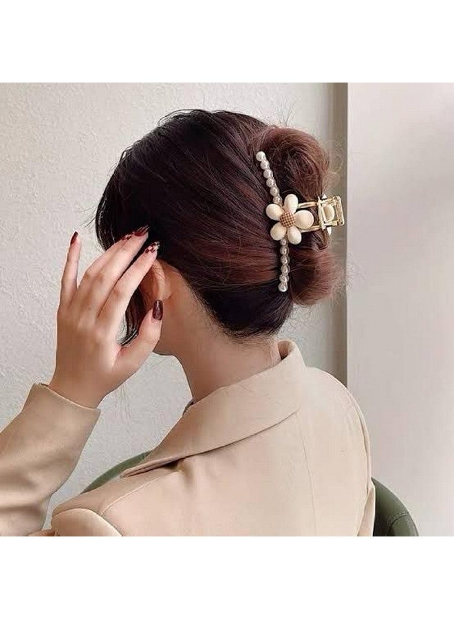 Radhya Accessories 1 Pc Cute Flower Hearts Pearl Metal Hair Claws for Women Rhinestone Embellished Large Claw Clutcher for Girls, Hair Clutchers, Hair Accessories for Women Girls Gift for Girls (Design 1) - Image 2
