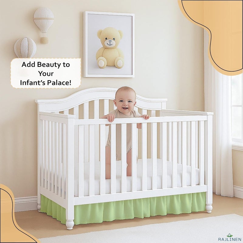 Rajlinen تنورة سرير مهد مزخرفة، ميكروفايبر، تنورة غبار مع زوايا مقسومة، 14" انخفاض، أغطية سرير للأطفال الرضع للأولاد أو البنات، حكيم - Image 2