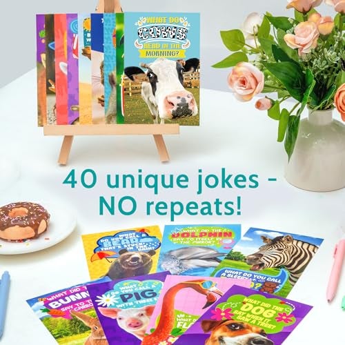 T MARIE 40 Funny Animal Joke Postcards with No Repeats - 4x6” Humorous Bulk Thinking of You Postcards for Kids, Grandkids, Students, and Teachers, Summer Camp, Lunchboxes and More - Image 2