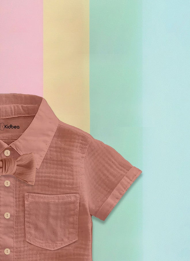 Kidbea Kids Rust Solid Linen Shirt and Shorts Clothing Set - Image 5