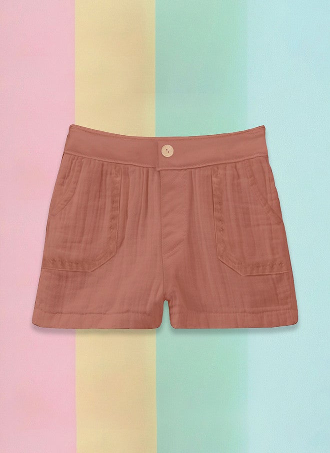 Kidbea Kids Rust Solid Linen Shirt and Shorts Clothing Set - Image 4