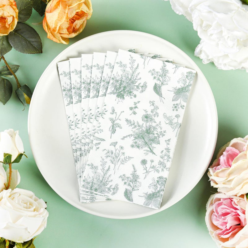 Elyxio 100 Floral Guest Napkins Sage Green White Toile Disposable Paper Napkins Flower Bathroom Hand Towels for Tea Party Christmas Bridal Baby Shower Party Supplies - Image 5
