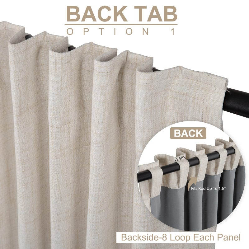 100% Blackout Shield Linen Blackout Curtains for Bedroom 72 Inches Long Back Tab/Rod Pocket Living Room Drapes Thermal Insulated Textured Blackout Curtains 2 Panels Set 50"" W x 72"" L Cream - Image 3