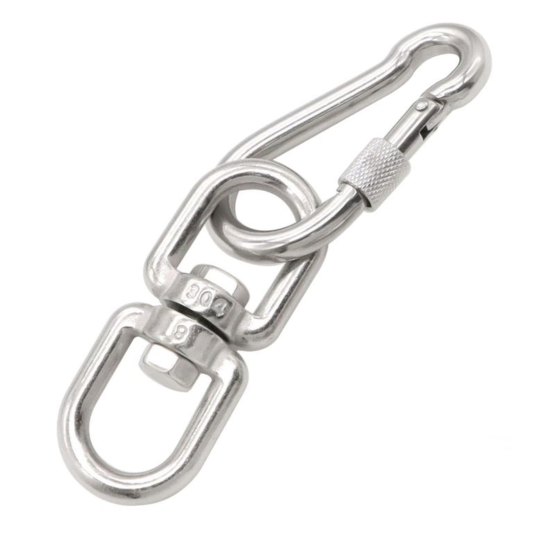 Hamineler 2Pcs M8 304-Stainless Steel Swivel Ring Double Ended Swivel Eye Hook, 2Pcs M8 Spring Hook, for Marine Mooring, Tree Swing, Hammock, Hanging Rotating Device - Image 2
