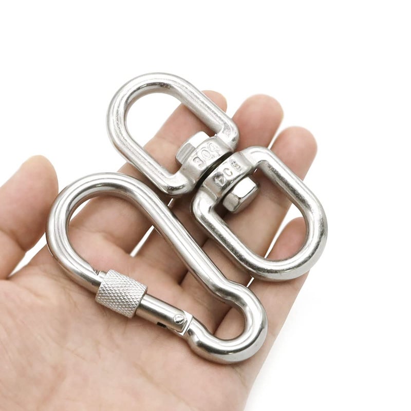 Hamineler 2Pcs M8 304-Stainless Steel Swivel Ring Double Ended Swivel Eye Hook, 2Pcs M8 Spring Hook, for Marine Mooring, Tree Swing, Hammock, Hanging Rotating Device - Image 4