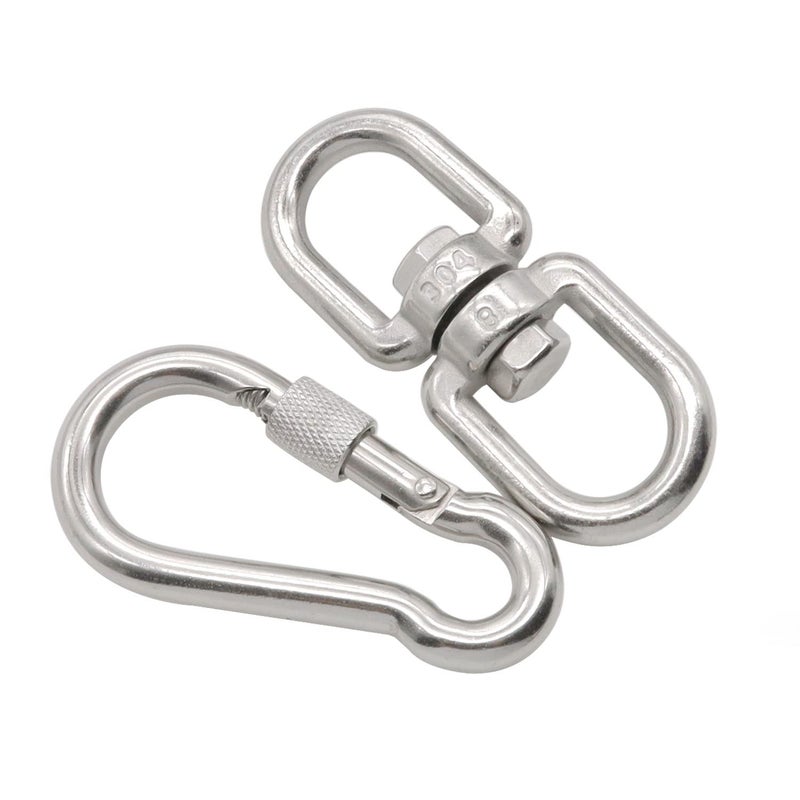 Hamineler 2Pcs M8 304-Stainless Steel Swivel Ring Double Ended Swivel Eye Hook, 2Pcs M8 Spring Hook, for Marine Mooring, Tree Swing, Hammock, Hanging Rotating Device - Image 5
