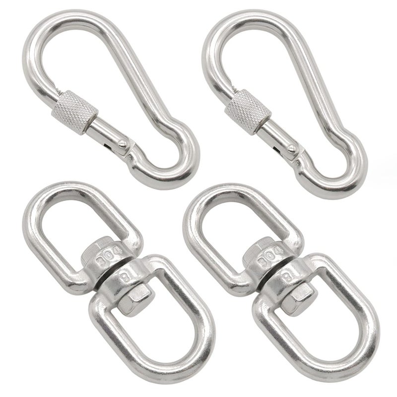Hamineler 2Pcs M8 304-Stainless Steel Swivel Ring Double Ended Swivel Eye Hook, 2Pcs M8 Spring Hook, for Marine Mooring, Tree Swing, Hammock, Hanging Rotating Device - Image 1
