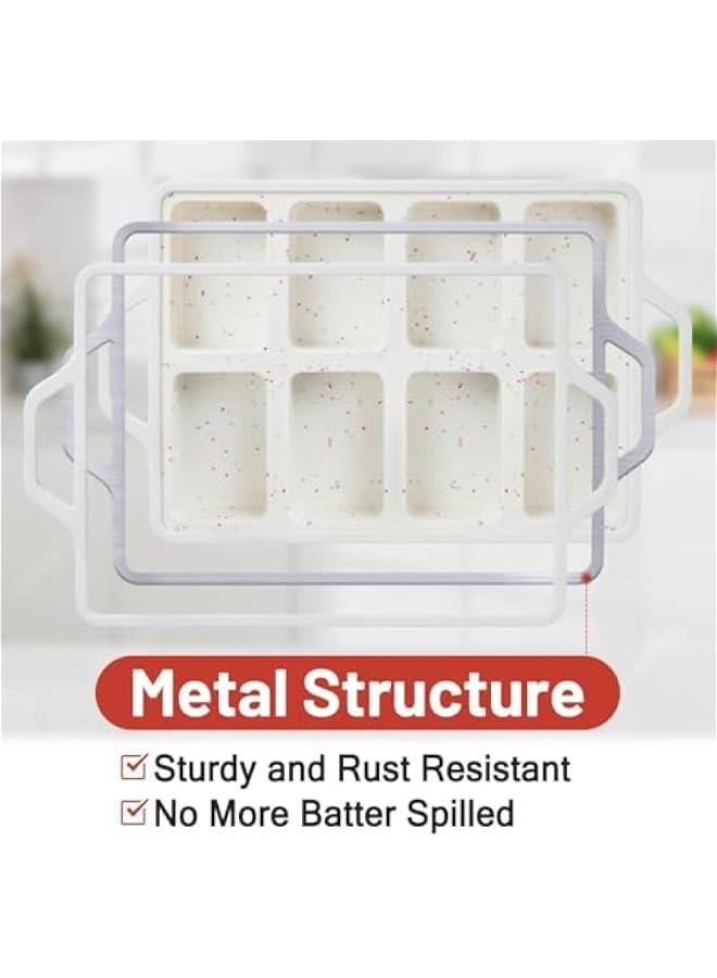 Mini Loaf Pan, Metal Reinforced Silicone Nonstick 8 Cavity Loaf Pans for Baking Bread, Meatloaf, Brownies, er - Image 2