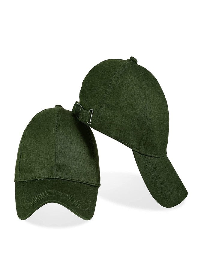 Malvina طقم مالفينا مكون من قبعتين بيسبول قطنيتين سادة مع مشبك قابل للتعديل للأولاد والبنات، مقاس حر (أحمر وأخضر داكن) - Image 3