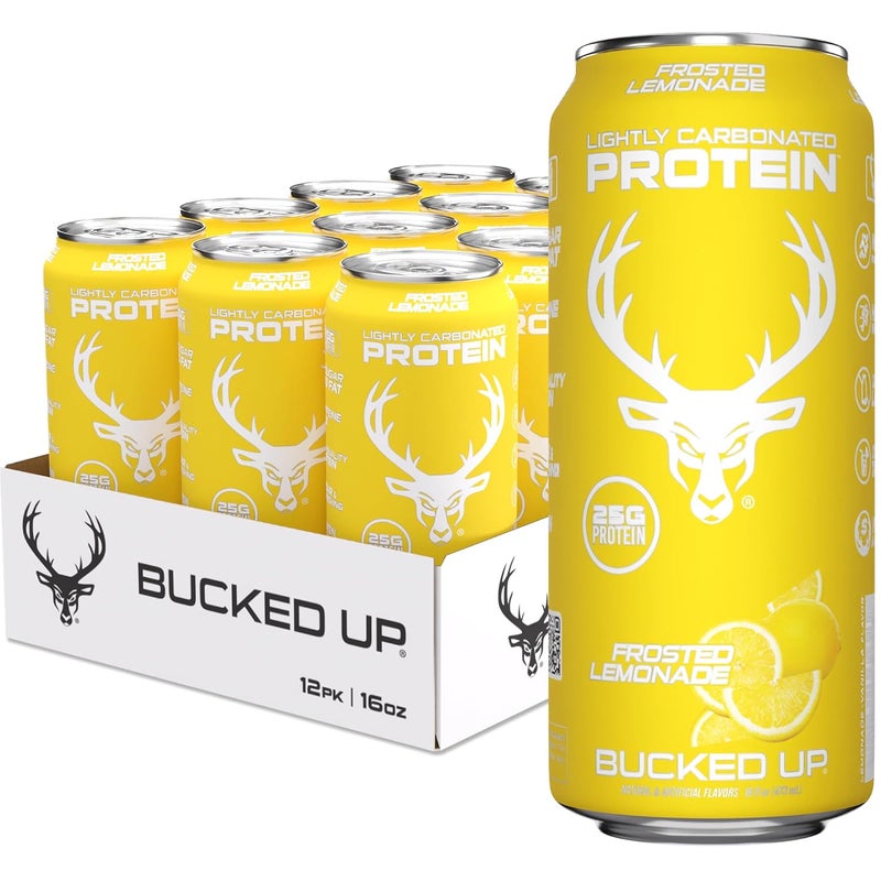Bucked Up Lightly Carbonated Protein Drink – Frosted Lemonade, 473ml - Image 1