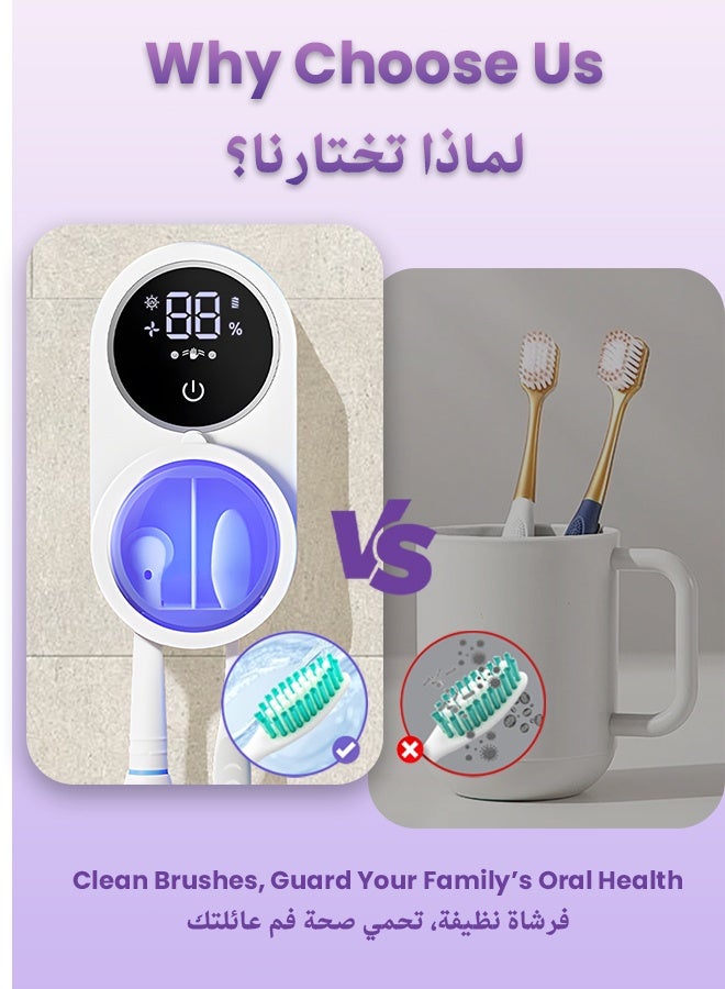 نفس حامل فرشاة الأسنان المطهر، تنظيف بالأشعة فوق البنفسجية وتجفيف الهواء، حامل مثبت على الحائط، فتحتان لفرشاة الأسنان، شاشة LED، حامل فرشاة الأسنان المحمول القابل لإعادة الشحن للحمام والمنزل والمكتب والسفر - Image 5