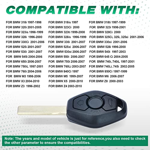 Beefunny 315/433MHz Adjustable ID44 Chip EWS System Remote Car Key Fob 3 Button for BMW 325 330 318 525 530 540 E38 E39 E46 M5 X3 X5 (2) - Image 4