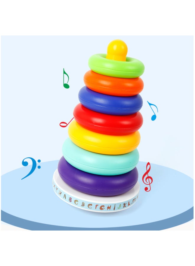 Baby Rainbow Tower Tumbler Stacking Tower Children's Educational Toys Baby Colorful Stacking Ring Early Education 0-3-Specifications:No Film Covering + Mail Order Box - Image 1