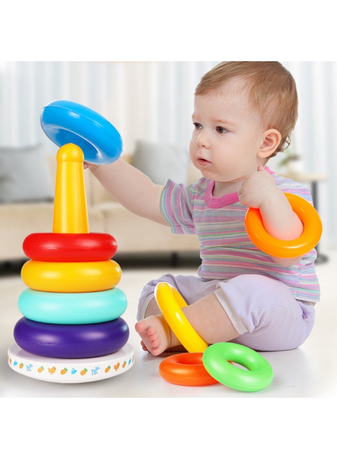 Baby Rainbow Tower Tumbler Stacking Tower Children's Educational Toys Baby Colorful Stacking Ring Early Education 0-3-Specifications:No Film Covering + Mail Order Box - Image 3