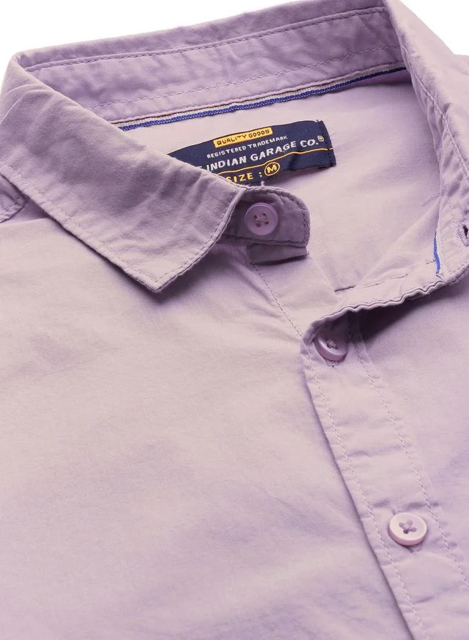 ذا انديان كراج كو قميص رجالي بنفسجي فاتح سادة بياقة مفتوحة