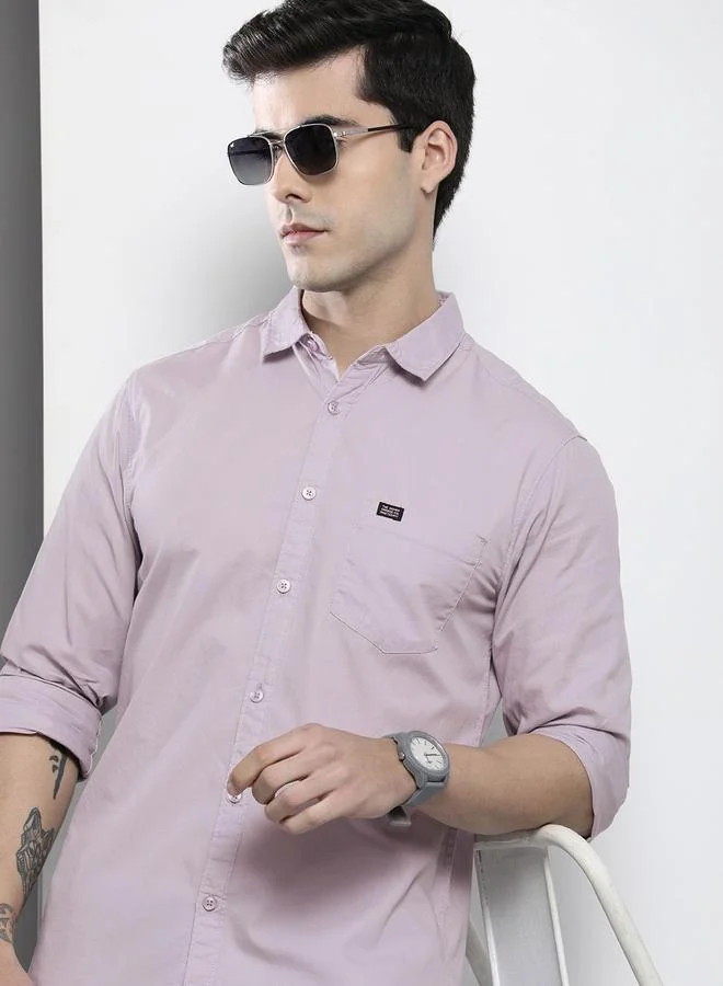 ذا انديان كراج كو قميص رجالي بنفسجي فاتح سادة بياقة مفتوحة