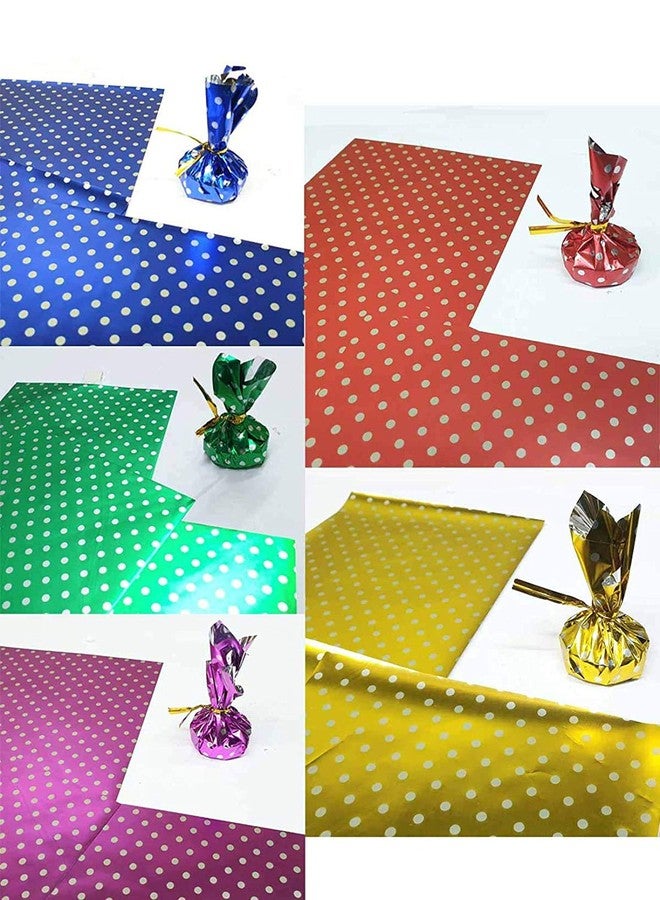 UTD Dotted Metallic Plastic Chocolate Candy Wrappers 300 Pieces Packaging for DIY Candy Packaging Decoration 4 x 4 Inches Multi Color(Without Twist Tie) - Image 1