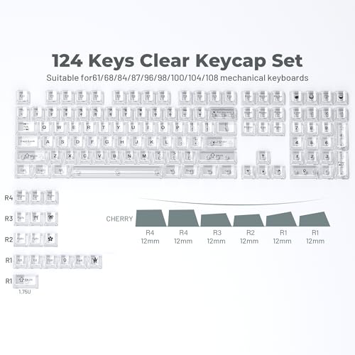 HITIME غطاء مفاتيح HITIME XVX الشفاف، أغطية مفاتيح بيضاء شفافة 60 65 75 100 بالمئة، مجموعة أغطية مفاتيح سيراميك كريستالية مخصصة 124 مفتاح، بروفايل شيري، تضيء من خلال، تصميم لطيف لوحات المفاتيح الميكانيكية - Image 3