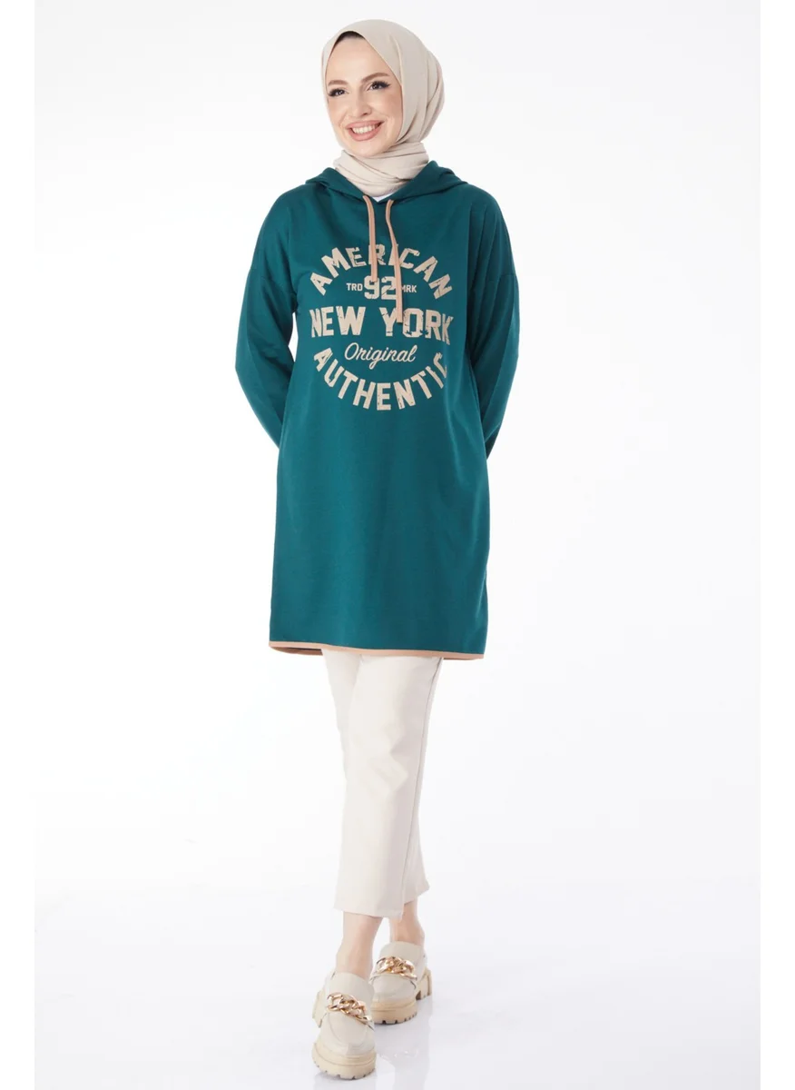 Tofisa 13130-ZUMRUT Front Printed Sweatshirt