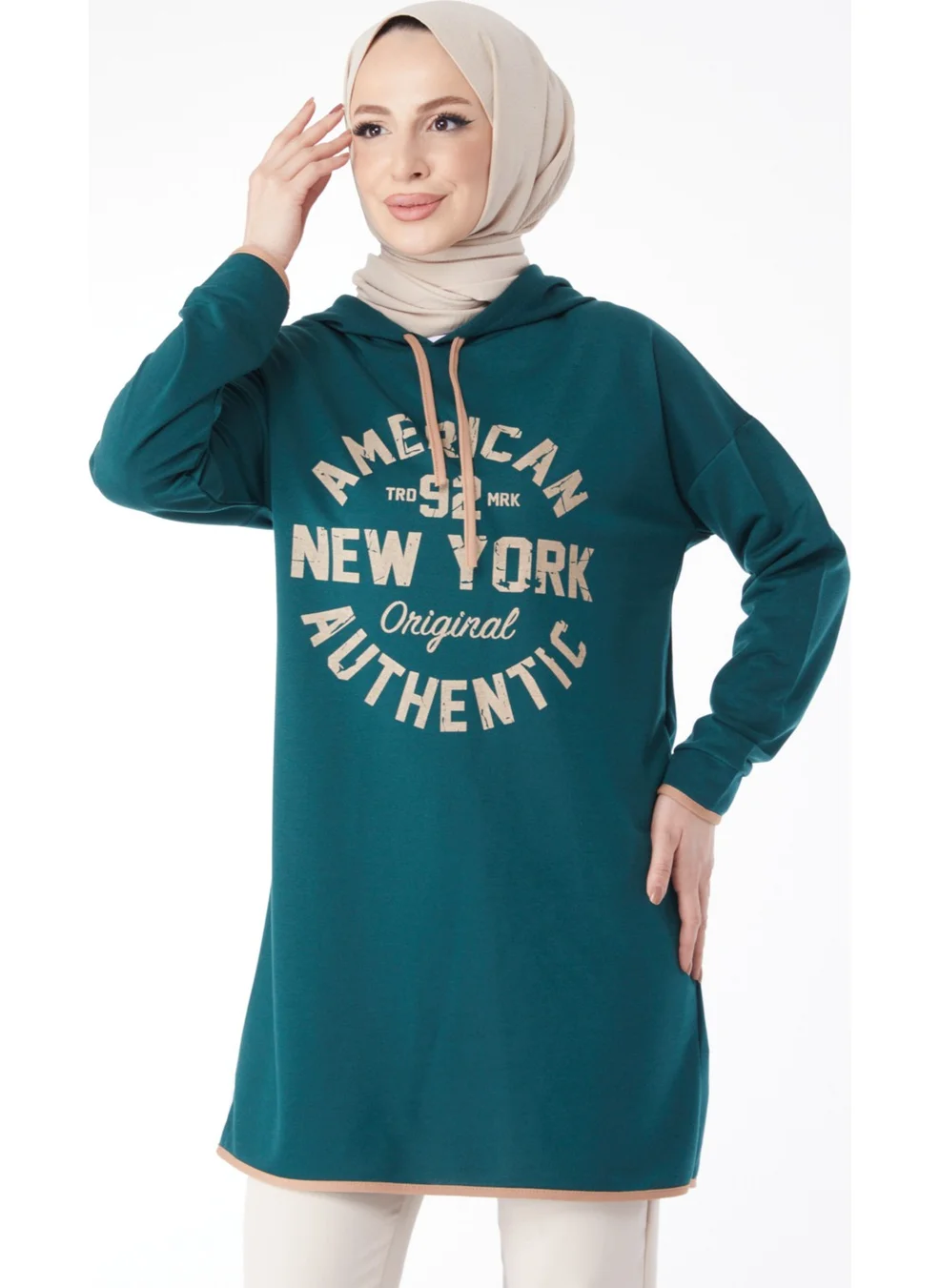 Tofisa 13130-ZUMRUT Front Printed Sweatshirt