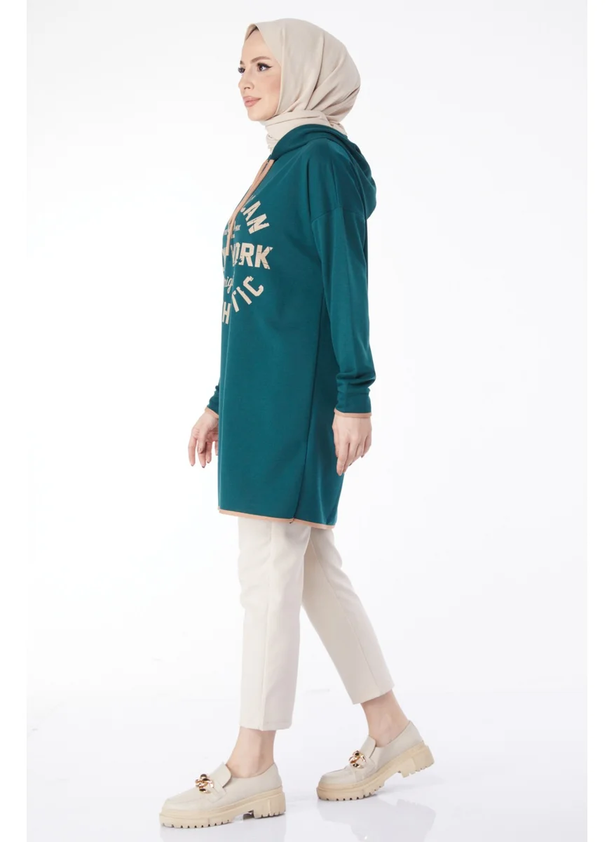 Tofisa 13130-ZUMRUT Front Printed Sweatshirt