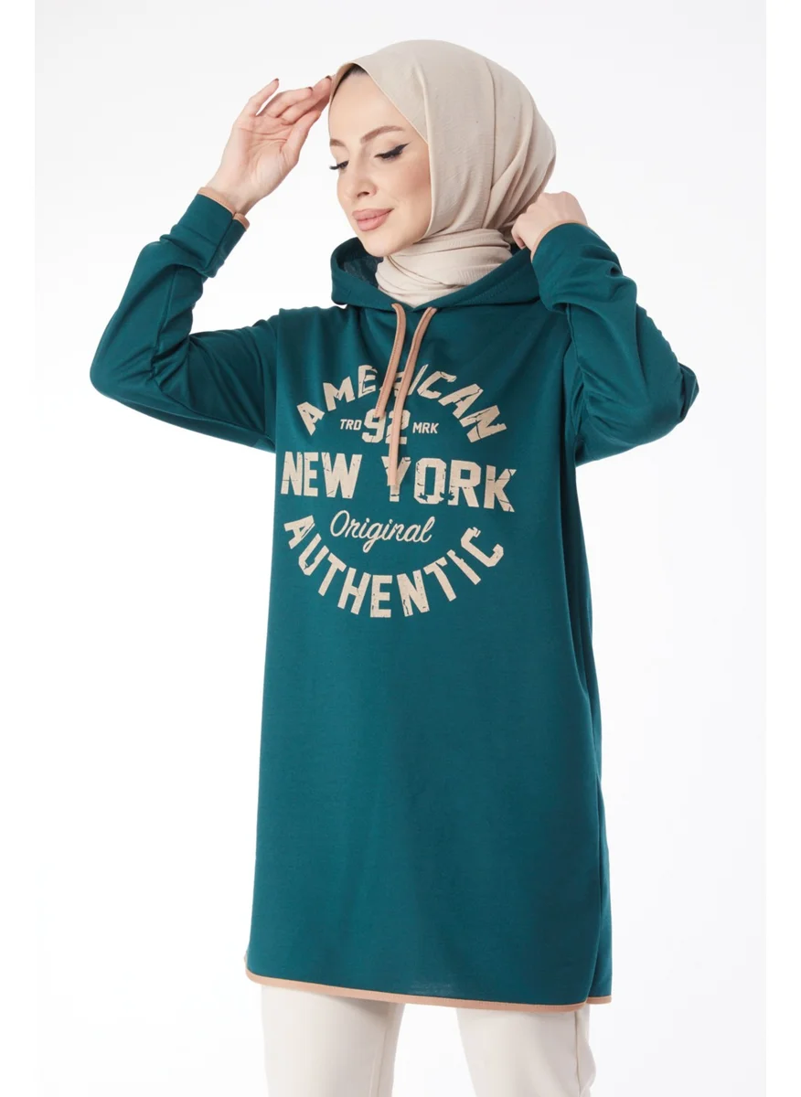 Tofisa 13130-ZUMRUT Front Printed Sweatshirt