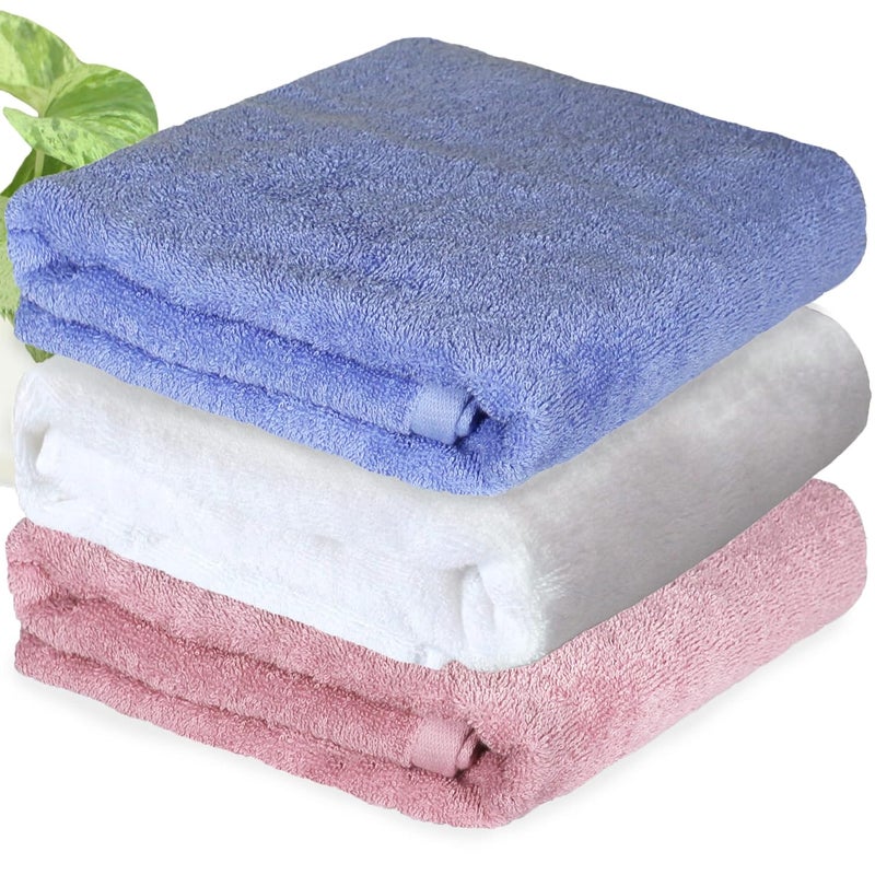 HEELIUM Bamboo Bath Towel Lightweight Quick Drying Ultra Absorbent Towel 140 x 70 cm 400 GSM Pack of 3 Peach Iris White - Image 1