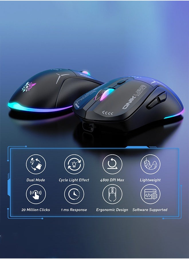 أونيكوما ماوس ألعاب مع RGB - وضع مزدوج 2.4 جيجاهرتز/بلوتوث، بطارية 400 مللي أمبير/ساعة، 6 أزرار قابلة للبرمجة وDPI قابل للتعديل لألعاب الكمبيوتر، أسود  - Image 2