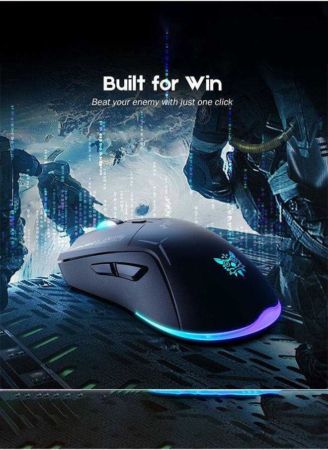 أونيكوما ماوس ألعاب مع RGB - وضع مزدوج 2.4 جيجاهرتز/بلوتوث، بطارية 400 مللي أمبير/ساعة، 6 أزرار قابلة للبرمجة وDPI قابل للتعديل لألعاب الكمبيوتر، أسود  - Image 3