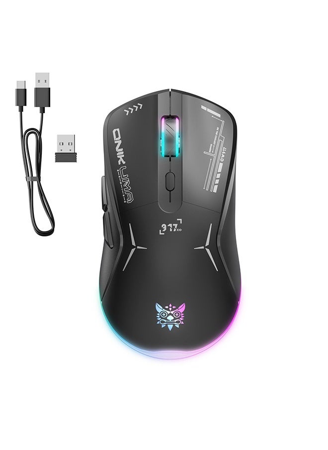 أونيكوما ماوس ألعاب مع RGB - وضع مزدوج 2.4 جيجاهرتز/بلوتوث، بطارية 400 مللي أمبير/ساعة، 6 أزرار قابلة للبرمجة وDPI قابل للتعديل لألعاب الكمبيوتر، أسود  - Image 1