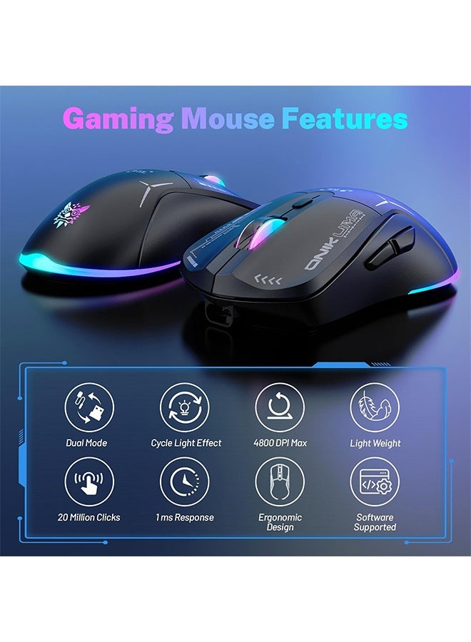 onikuma Wireless Gaming Mouse, Dual Mode 2.4G/USB-C, 6 Programmable Buttons, Up to 4800 DPI, Lightweight 120g, RGB 7-Color Lighting, Long Battery Life, Ergonomic Design for PC/Mac/Laptop (Black) - Image 5