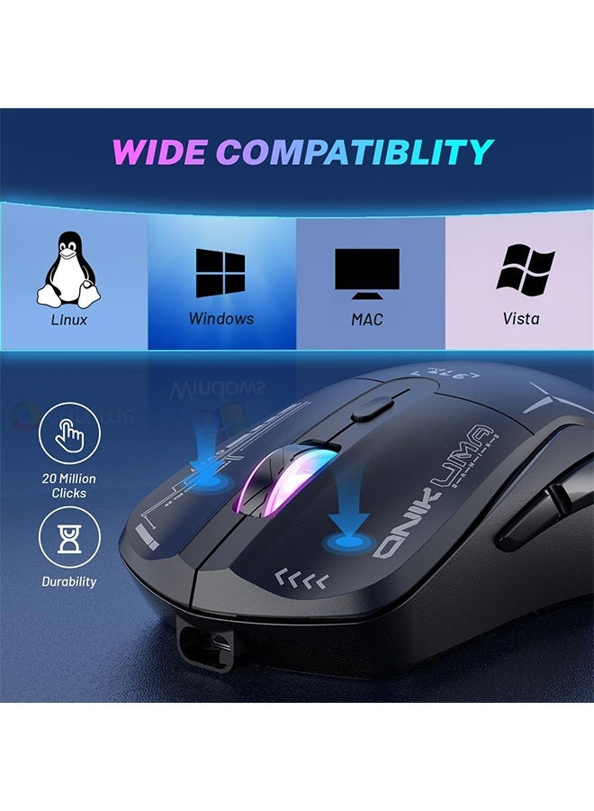 onikuma Wireless Gaming Mouse, Dual Mode 2.4G/USB-C, 6 Programmable Buttons, Up to 4800 DPI, Lightweight 120g, RGB 7-Color Lighting, Long Battery Life, Ergonomic Design for PC/Mac/Laptop (Black) - Image 3