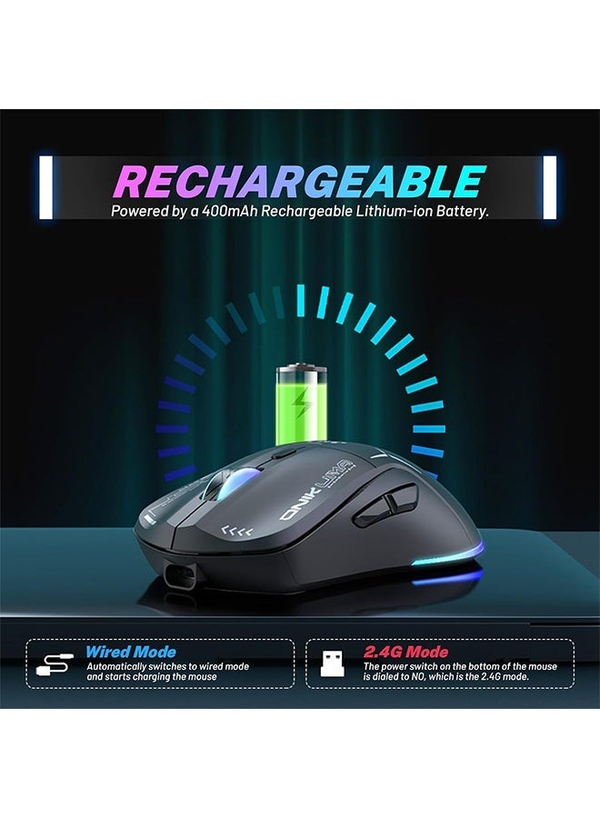 onikuma Wireless Gaming Mouse, Dual Mode 2.4G/USB-C, 6 Programmable Buttons, Up to 4800 DPI, Lightweight 120g, RGB 7-Color Lighting, Long Battery Life, Ergonomic Design for PC/Mac/Laptop (Black) - Image 2