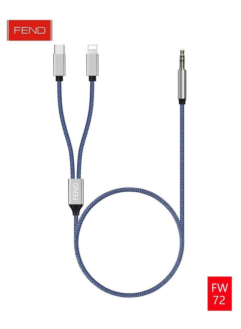 FEND FW72 2-in-1 AUX Cable, 3.5MM to Type-C & Lightning Plug and Play, 1 Meter, Premium Dual Compatibility for Smartphones, Tablets, and Audio Devices - Image 1