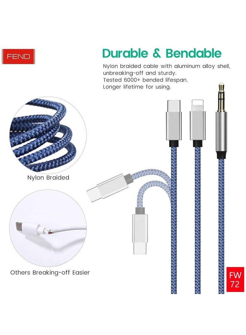 FEND FW72 2-in-1 AUX Cable, 3.5MM to Type-C & Lightning Plug and Play, 1 Meter, Premium Dual Compatibility for Smartphones, Tablets, and Audio Devices - Image 3