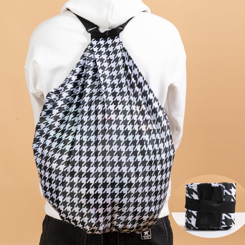 Japanese-style folding travel shopping bag backpack portable shopping bag large capacity clothes storage bagDouble-shoulder classic houndstooth Double-shoulder classic houndstooth