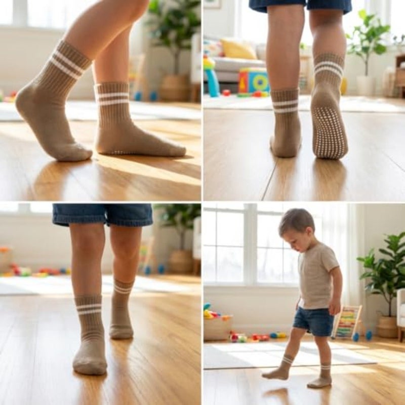 Toddler Non-Slip Socks, Unisex Infant Non-Slip Round Neck Seamless Cotton Socks with Retro Stripes, Suitable for Boys Girls 6 Pairs - Image 2