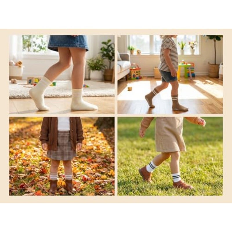 Toddler Non-Slip Socks, Unisex Infant Non-Slip Round Neck Seamless Cotton Socks with Retro Stripes, Suitable for Boys Girls 6 Pairs - Image 5