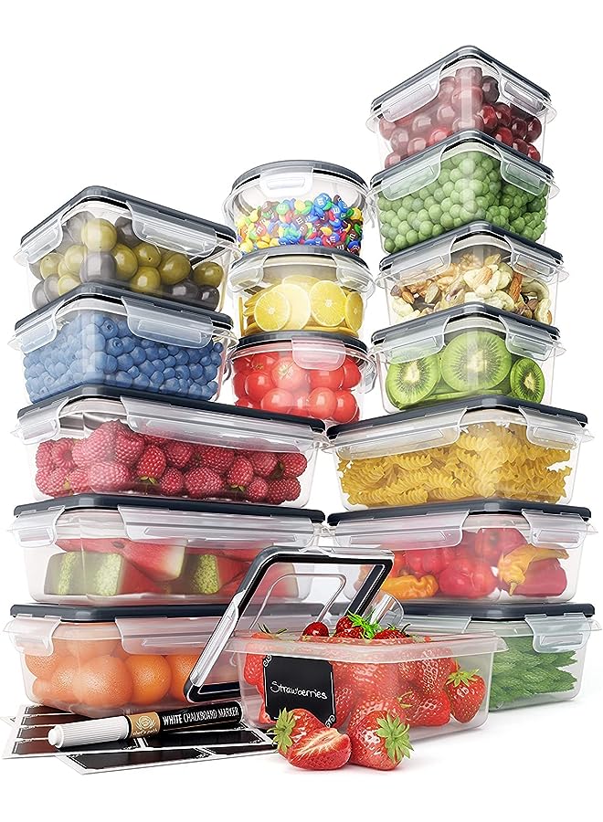 32 Piece Food Storage Containers Set with Easy Snap Lids (16 Lids + 16 Containers) - Airtight Plastic Containers for Pantry & Kitchen Organization - with Free Labels & Marker (16) - Image 1