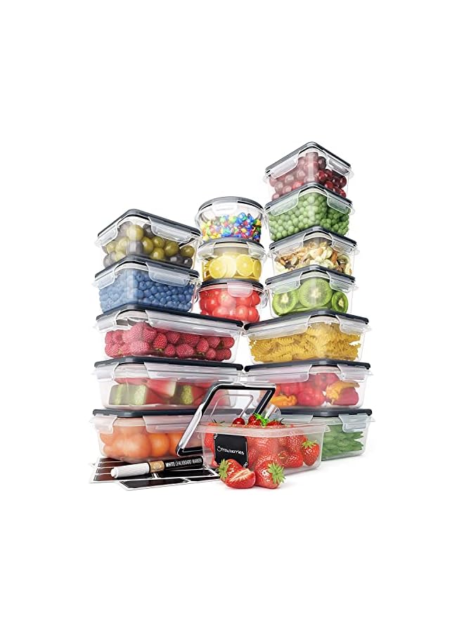 32 Piece Food Storage Containers Set with Easy Snap Lids (16 Lids + 16 Containers) - Airtight Plastic Containers for Pantry & Kitchen Organization - with Free Labels & Marker (16) - Image 2