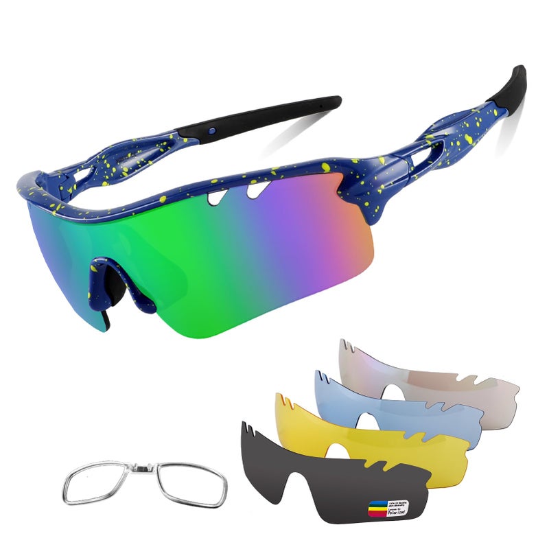 BangLong Polarized Sports Sunglasses Cycling Sun Glasses for Men Women with 5 Interchangeable Lenes for Running Baseball Golf - Image 1